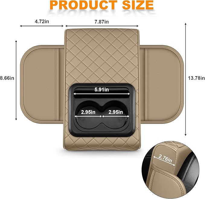 Armrest Cover for Car Fit for Jeep Compass - Center Console Cover with Cup Holders and 2 Storage Pockets(Beige)