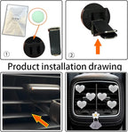 Bling Heart Air Vent Clips, 6 Pcs Silver Heart Cars Air Fresheners Vent Clips Car Diffuser Vent Clip Diamond Car Decoration Cars Interior Decor Cute Car Accessories for Women Girls + Flower Mask Hook