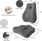 Seat Cushion & Lumbar Support Pillow Set for Office Chair, Ergonomic Pillow for Sciatica Pain Relief, Memory Foam Back Support Pillow & Chair Cushion for Car seat, Desk Chair (Grey)