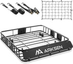 ARKSEN 43" x 39" x 6" Roof Rack Basket with Extension, Cargo Net & Ratchet Straps, 150 lb Heavy-Duty Steel Cargo Carrier, Fits Crossbars up to 1.38" Thick, for SUV & Pickup Truck