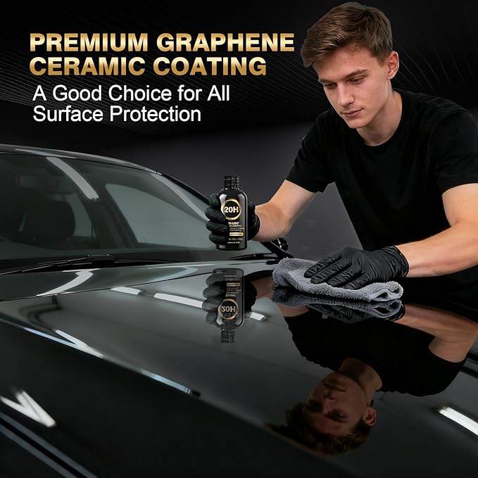 20H Professional Graphene Ceramic Coating for Cars: Car Detailing Kit, 10+ Years Protection, Hydrophobic, Scratches & UV Resistant, High Gloss Finish, Easy Application, 70 ml