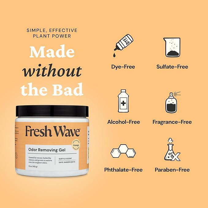 Fresh Wave Orange Odor Removing Gel, 15 oz., Pack of 2 | Odor Absorbers for Home | Safer Odor Relief | Natural Plant-Based Odor Eliminator | Every 15 oz. lasts 30-60 Days | For Cooking, Trash & Pets