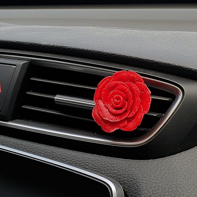 Air Freshener Blooming Rose for Car or Indoor, Realistic Stylish Detailed 3D Printing Plastic (eco PLA), Magnet and Clip (Car, Air-cleaner, Fridge, Microwave, Shelf) – Solution is not included