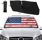 Retro American Flag Car Windshield Sun Shade Umbrella Foldable America Patriot Sunshade for Front Window Auto Windshield Sunshade Covers USA Car Accessories Protect from Sun Rays Heat 57'' X 30''