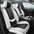 Car Seat Covers, Premium Leather Car Seat Covers, Waterproof and Breathable Seat Covers, Universal Car Seat Protector Fit for Cars, Trucks, SUVs, Pick-ups (Black & White, 2 PCS Front Seat)