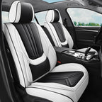 Car Seat Covers, Premium Leather Car Seat Covers, Waterproof and Breathable Seat Covers, Universal Car Seat Protector Fit for Cars, Trucks, SUVs, Pick-ups (Black & White, FullSet)
