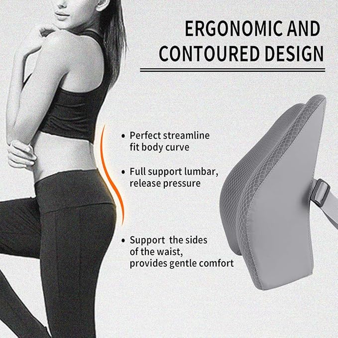 Memory Foam Lumbar Support Pillow for Car - Back Support for Car Seat (Gray)