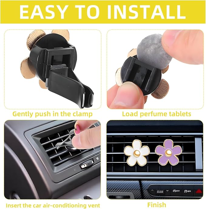 NBTEPEM 6 PCS Daisy Flower Air Vent Clip Car Decoration Accessories Air Conditioning Outlet Clip Car Air Freshener Clip Charm Car Interior Decor(3 cm, 3.3 cm, White, Pink, Purple)