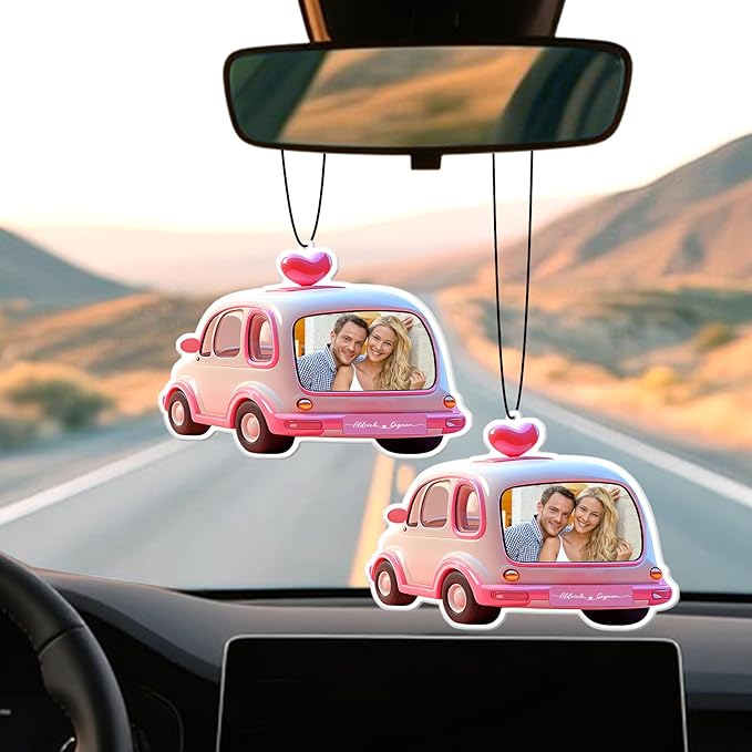 Personalized Valentine's Day Car Air Freshener with Pictures, I Love You, Drive Safe, Fun Couple Gift, Hanging 2Pack