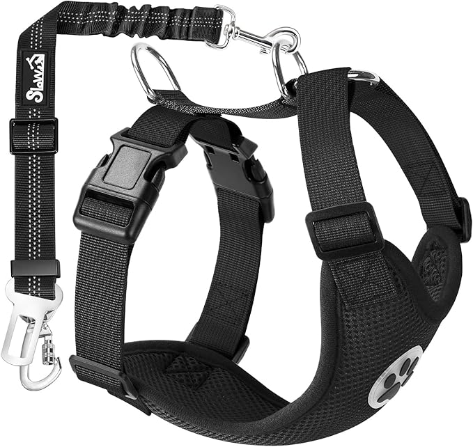 Lukovee Dog Seat Belt for Car, Adjustable Dog Car Harness for Large Medium Small Dogs, Soft Padded & Breathable Mesh Dog Seatbelt with Car Strap and Carabiner (Black,XXS)