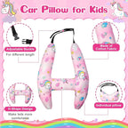 Chunful H-Shape Car Seat Pillow for Kids Car Travel Pillow for Kid Children Vehicle Sleeping Head Support Back Seat Adjustable Head Neck and Shoulder Support for Long Trips Sleeping (Unicorn)