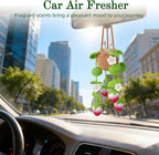 Crochet Car Air Freshener, 10ml Empty Refillable Oil Diffuser Bottle with Hanging Crochet Flower Strawberry Plant & Hanging Tools, Car Rearview Mirror Diffuser for Wall Art & Home & Office Decoration