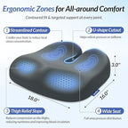 ZIKEE Ergonomic Seat Cushion with Thigh Relief Slope, Office Chair Cushion with Premium Memory Foam for Car, Home, U-Shaped Design Alleviates Hip, Tailbone Pain, Anti-Slip Sciatica Pain Relief (Gray)