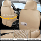 WELLDO Car Seat Covers Full Set, Leather Seat Covers for Car, Waterproof Car Seat Protector with Lumbar Support, Automotive Seat Covers Universal Fit for Most Cars SUV Truck, Beige-White