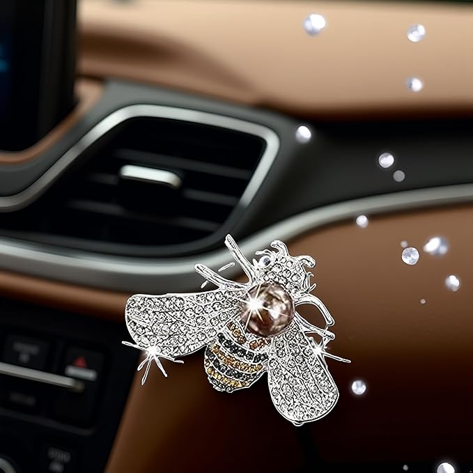 Silver Shiny Bee Vent Clips, Crystal Bee Car Air Freshener Vent Clip Car Bling Interior Decoration Rhinestone Cars Bling Accessories Aroma Diffusers