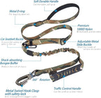 Hotsky Tactical Dog Leash Heavy Duty for Medium Large Dogs that Pull,4-6Ft Strong Bungee Shock Absorbing No Pull Dog Leash with Padded Double Handle and Car Seatbelt,CP
