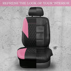 CAR PASS Pink Leather Seat Covers,Girly Quilting Pretty Cute Car Seat Cover with 5mm Composite Sponge Inside,Airbag Compatible, Universal Fit for Most Sedan,SUV,Vans(Full Set,Pink)