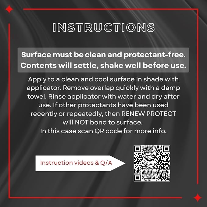 RENEW PROTECT - GLOZ Semipermanent Tire & Trim Treatment, Mid to High Shine & Durability, Floor Mat- RV- Motorcycle-Safe, Acrylic Ceramic-Hybrid Protectant, Wash-Proof, 5 min Dry-Seal 8oz