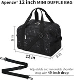 Small Gym Bag Carry On Bag - 12 in Mini Duffle Bag Lightweight for Overnight Travel(Marble Black)