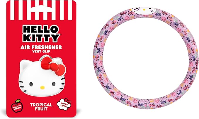 Hello Kitty Steering Wheel Cover, Official Sanrio Car Steering Wheel Cover with Easy Clip-on Car Air Freshener – Cute and Long-Lasting Hello Kitty Air Freshener for Car, Odor Eliminator, Fun Scents