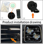 4 Pcs Blue Bling Butterfly and Black Daisy Car Air Fresheners Vent Clips Diffuser Vent Clip Rhinestone Diamond Decoration Car Interior Decor Cute Accessories for Women, Automotive Air Fresheners