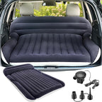 KMZ SUV Air Mattress with 2 Pillows – Thickened and Flocked Car Bed – Portable Travel Pad for Camping & Road Trips – Quick Inflate & Deflate with External Pump – Navy Blue+Light Gray