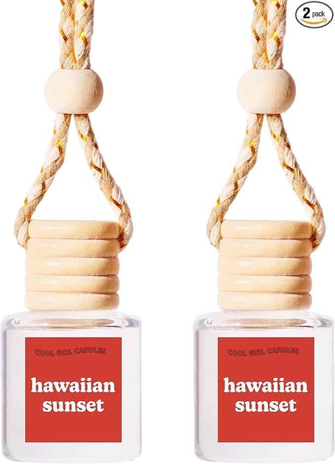 COOLGIRLCANDLES Hawaiian Sunset Car Air Freshener with Hanging Fragrance Oil Diffuser for Essential Oils, Long Lasting Aromatherapy Automobile Diffuser Bottle