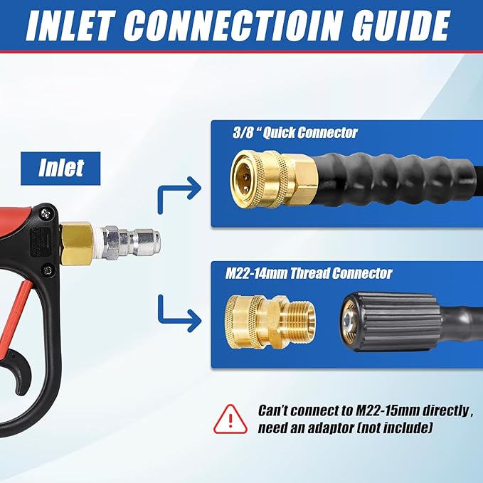 TOOLCY Short Pressure Washer Gun with Swivel, 4000 PSI Power Washer Gun, Car Wash Power Washing Gun with 3/8" Male Plug, 1/4” Quick Connector Coupler and 5 Nozzle Tips