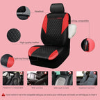 CAR PASS Red Leather Seat Covers Full Set-Universal Quilting Pretty Girly Car Seat Cover with 5mm Composite Sponge Inside,Airbag Compatible, Waterproof Delux Fit for Most Sedan,SUV,Cars (Full Set,Red)