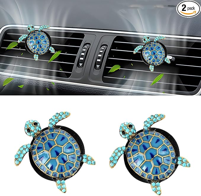 Cute Turtle Themed Air Vent Clips, 2-Pack, Car Interior Accessories, Sea Turtle Decor, Unique Gift for Women, Beachy Coastal Style for Car Enthusiasts and Nature Lovers
