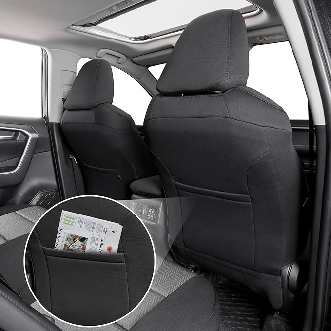 coverdream Rav4 Seat Covers Custom Fit for 2013-2018 Toyota Rav4 LE,Full Coverage Polyester Car Seat Protector(Full Set,Black & Gray)