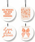 Orange Christian Round Car Air Freshener 4 Pcs, Girly Orange Bow Floral Religious Hanging Air Freshener for Cars Closet Drawer Books, Cute Preppy Car Accessories Mirror Decor for Women