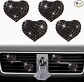 Black Heart Air Vent Clips, 4 Pcs Bling Heart Air Fresheners Vents Clips Diamond Car Interior Decor Charm Cute Car Accessories + Cute Butterfly Mask Hook