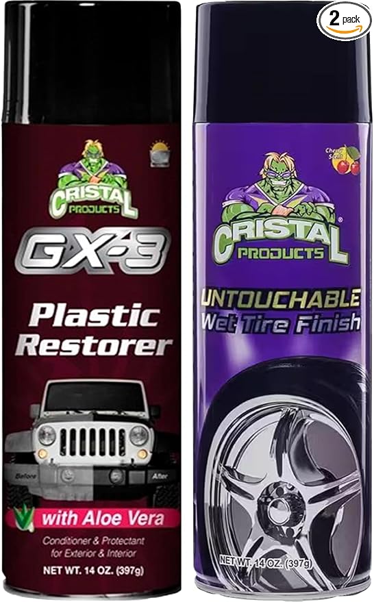 GX-3 Plastic Restorer & Untouchable Tire Shine Bundle – 2 Pack Car Detailing Kit – Black Trim Restorer + Wet Look Tire Shine Spray – Interior & Exterior Plastic, Vinyl & Rubber Care, 13oz Cans