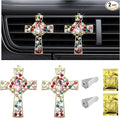2PCS Bling Car Air Vent Clip, Crystal Cross Air Conditioner Outlet Air Fresheners Vent Clips, Sparkly Bedazzled Decor Rhinestone Cross Diffuser Clip, Interior Car Accessories (Light Pink)