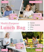 Insulated Lunch Bag for Men & Women, 9L Leakproof Lunch Box Soft Cooler Tote with 5 Pockets, 600D Oxford, EVA Lining, Adjustable Strap for Work, Picnic, Beach&Travel-Corduroy Sunflower Daisy