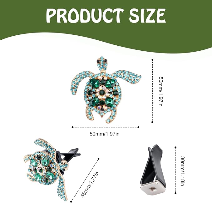 2PCs Bling Turtle Car Air Freshener Vent Clip, Crystal Diamond Vent Clip Decoration