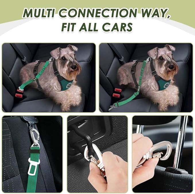 Lukovee Dog Seat Belt for Car, Adjustable Dog Car Harness for Large Medium Small Dogs, Soft Padded & Breathable Mesh Dog Seatbelt with Car Strap and Carabiner (Green,S)