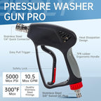 Pressure Washer Short Gun, 5000 PSI/10.5 GPM High Power Washer Spray Gun with 5 Nozzle Tips, 3/8'' Swivel Quick and M22-14mm Connect for Foam Cannon Car Wash