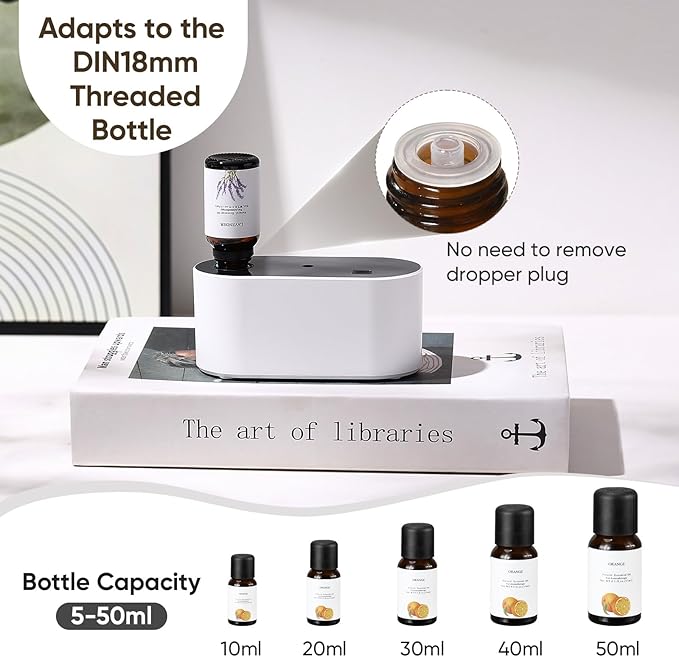 Waterless Diffuser for Essential Oil, Battery Operated Scent Air Aromatherapy Diffuser, Mini Aroma Diffusers with 3 Intermittent Mist Modes, Cycle Start for 400-700 sq.ft Home Office Bedroom.