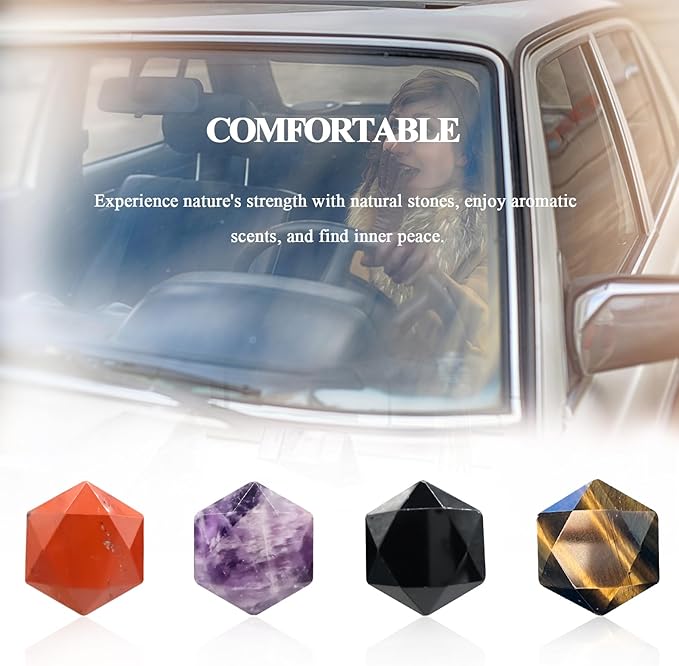 Boho Car Decor,4pcs Natural Stone Car Vent Clips Air Fresheners,Crystal Hexagram Star Hippie Interior Dashboard Decorations Accessories for Women Men