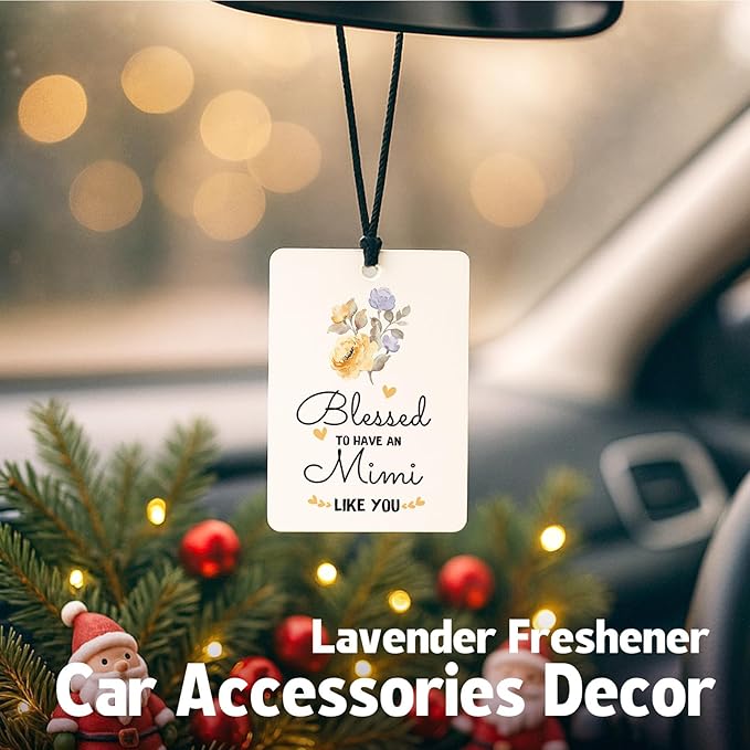 Mimi Grandma Gifts Car Air Freshener Hanging 3 Pack, Blessed to Have An Mimi Car Accessories Gifts for Grandma Christmas Women,Rustic Floral Scent Card Lavender for Closet Bathroom Decor