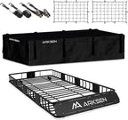 ARKSEN 84" x 39" x 6" Roof Rack Cargo Basket with Extension, Waterproof Bag, 2 Net & 2 Ratchet Straps, 150 lb Heavy Duty Steel Rooftop Carrier, Fits Crossbars up to 1.38" Thick, for SUV & Pickup Truck