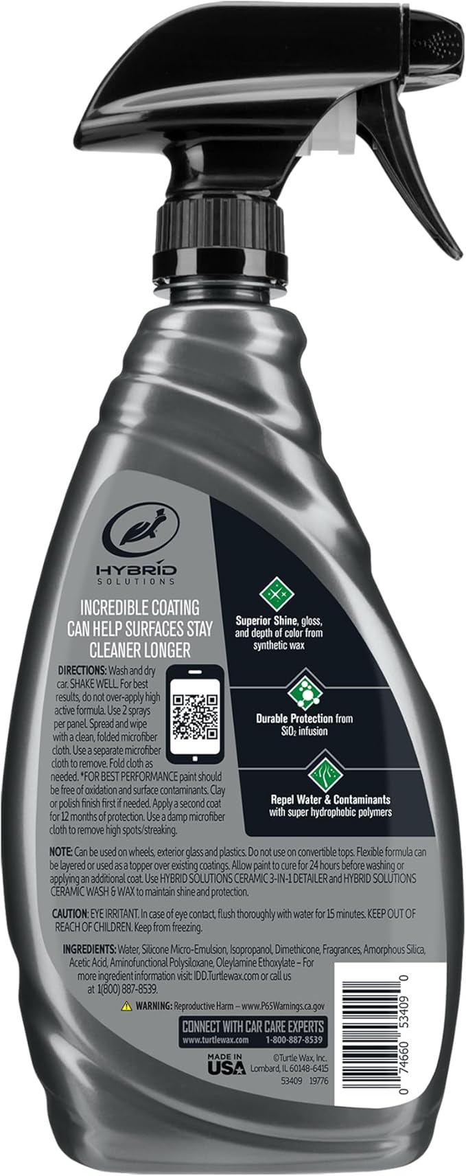 Turtle Wax Hybrid Solutions Ceramic Spray Coating, High Shine Car Wax, Offers Durable Paint Protection, Extreme Water Beading Action, Safe for Glass, Wheels, Trim and More, 16 oz (Pack of 6)