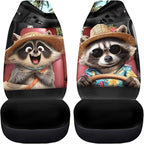 Funny Raccoon Car Seat Cover Front Seats Only,Soft Front Bucket Seat Cover Decorative Saddle Blanket Cushion Cover for Cars Trucks and SUVs
