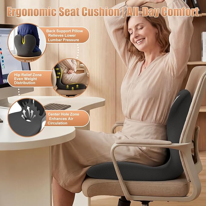 Car Seat Cushion with Lumbar Support for Long Driving Truck RV, 3" Lift Breathable Ergonomic Memory Foam Cushion for Hip, Coccyx, Sciatica, Tailbone & Lower Back Support Vehicles Office Chair (Black)