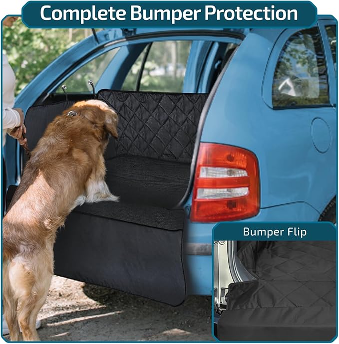 Veckle SUV Cargo Liner for Dogs with Side Flaps, Large (54" x 93") Water Resistant Trunk Cover, Non-Slip Pet Area Protector with Bumper Flap, Universal Fit for SUVs Sedans Vans, Black