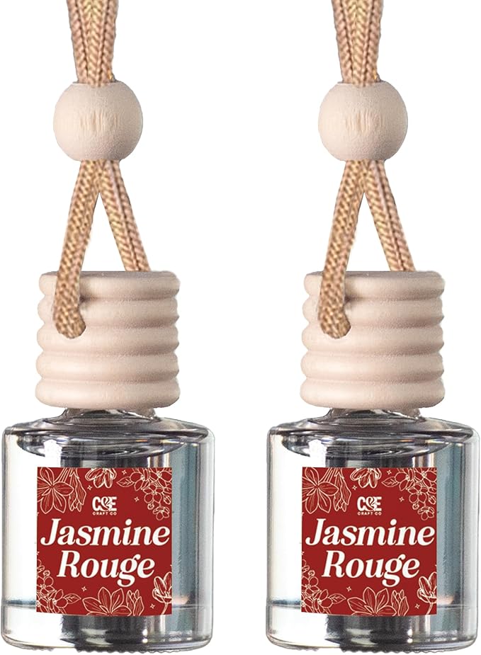C&E Craft Co Hanging Car Air Freshener Diffuser 2 Pack, Long Lasting Fragrance Oil Car Freshener, Glass Bottle Auto Air Freshener, Made in USA (Jasmine Rouge)