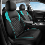 Coverado Seat Covers Full Set, Faux Leather Car Seat Covers for Cars, Waterproof Car Seat Cover, Universal Seat Covers, Car Seat Protector Car Seat Cushion Universal Fit Most Cars Trucks, Black&Blue