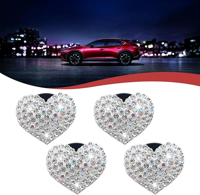 4PCS Bling Heart Air Vent Clips, Car Air Fresheners Vents Clips, Crystal Rhinestone Air Conditioning Outlet Clip, Cute Car Accessories for Women (White)